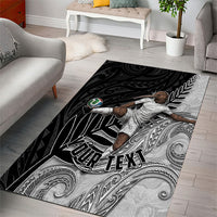 Personalized New Zealand Football Area Rug Kiwi Mascot with Silver Fern - Maori Tribal Tattoo Art