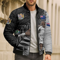 Personalized New Zealand Football Bomber Puffer Jacket Kiwi Mascot with Silver Fern - Maori Tribal Tattoo Art