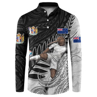 Personalized New Zealand Football Button Sweatshirt Kiwi Mascot with Silver Fern - Maori Tribal Tattoo Art