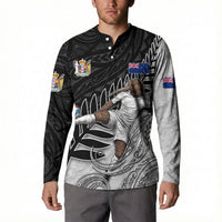 Personalized New Zealand Football Button Sweatshirt Kiwi Mascot with Silver Fern - Maori Tribal Tattoo Art
