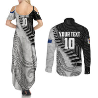 Personalized New Zealand Football Couples Matching Summer Maxi Dress and Long Sleeve Button Shirt Kiwi Mascot with Silver Fern - Maori Tribal Tattoo Art