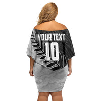 Personalized New Zealand Football Family Matching Off Shoulder Short Dress and Hawaiian Shirt Kiwi Mascot with Silver Fern - Maori Tribal Tattoo Art