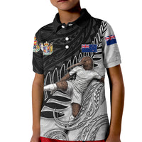 Personalized New Zealand Football Kid Polo Shirt Kiwi Mascot with Silver Fern - Maori Tribal Tattoo Art