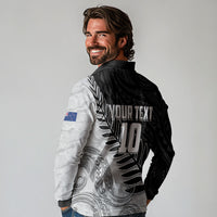 Personalized New Zealand Football Long Sleeve Polo Shirt Kiwi Mascot with Silver Fern - Maori Tribal Tattoo Art