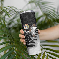 Personalized New Zealand Football Skinny Tumbler Kiwi Mascot with Silver Fern - Maori Tribal Tattoo Art