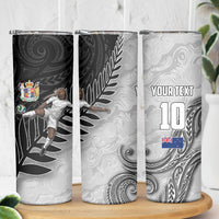 Personalized New Zealand Football Skinny Tumbler Kiwi Mascot with Silver Fern - Maori Tribal Tattoo Art