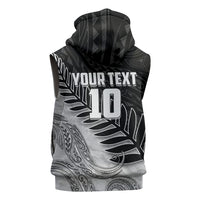 Personalized New Zealand Football Sleeveless Zip Hoodie Kiwi Mascot with Silver Fern - Maori Tribal Tattoo Art