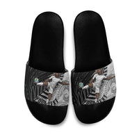 Personalized New Zealand Football Slide Sandals Kiwi Mascot with Silver Fern - Maori Tribal Tattoo Art