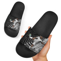 Personalized New Zealand Football Slide Sandals Kiwi Mascot with Silver Fern - Maori Tribal Tattoo Art