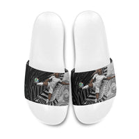 Personalized New Zealand Football Slide Sandals Kiwi Mascot with Silver Fern - Maori Tribal Tattoo Art