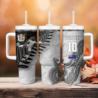 Personalized New Zealand Football Tumbler With Handle Kiwi Mascot with Silver Fern - Maori Tribal Tattoo Art