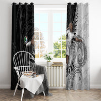 Personalized New Zealand Football Window Curtain Kiwi Mascot with Silver Fern - Maori Tribal Tattoo Art
