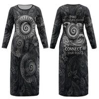 Hawaiian Piko Couples Matching Long Sleeve Bodycon Dress and Hawaiian Shirt Cultural Anchor Connect Your Roots Ocean Waves TS04 - Polynesian Pride