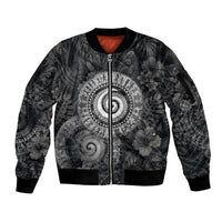 Hawaiian Piko Sleeve Zip Bomber Jacket Cultural Anchor Connect Your Roots Ocean Waves TS04 Unisex Black Grey - Polynesian Pride