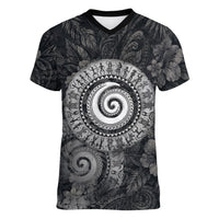 Hawaiian Piko Women V-Neck T-Shirt Cultural Anchor Connect Your Roots Ocean Waves TS04 Female Black Grey - Polynesian Pride