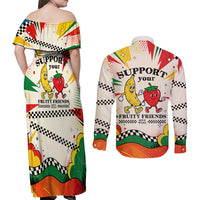 Support Your Fruity Friends Love Wins Gay Pride Couples Matching Off Shoulder Maxi Dress and Long Sleeve Button Shirt LGBTQ Retro 30s Cartoon Checkered