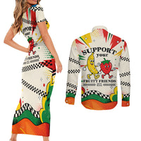 Support Your Fruity Friends Love Wins Gay Pride Couples Matching Short Sleeve Bodycon Dress and Long Sleeve Button Shirt LGBTQ Retro 30s Cartoon Checkered