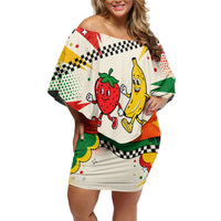 Support Your Fruity Friends Love Wins Gay Pride Off Shoulder Short Dress LGBTQ Retro 30s Cartoon Checkered