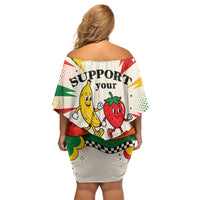 Support Your Fruity Friends Love Wins Gay Pride Off Shoulder Short Dress LGBTQ Retro 30s Cartoon Checkered