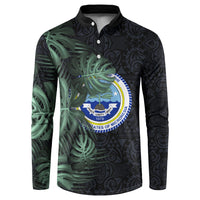 Federated States Of Micronesia Button Sweatshirt FSM Tropical Monstera Leaf Dark Tribal Pattern TS04 Black Green - Polynesian Pride