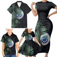 Federated States Of Micronesia Family Matching Short Sleeve Bodycon Dress and Hawaiian Shirt FSM Tropical Monstera Leaf Dark Tribal Pattern TS04 - Polynesian Pride