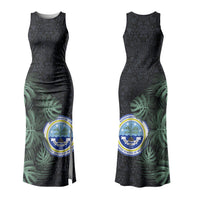 Federated States Of Micronesia Family Matching Tank Maxi Dress and Hawaiian Shirt FSM Tropical Monstera Leaf Dark Tribal Pattern TS04 Mom's Dress Black Green - Polynesian Pride