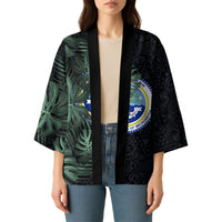 Federated States Of Micronesia Kimono FSM Tropical Monstera Leaf Dark Tribal Pattern
