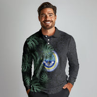 Federated States Of Micronesia Long Sleeve Polo Shirt FSM Tropical Monstera Leaf Dark Tribal Pattern TS04 - Polynesian Pride