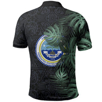Federated States Of Micronesia Polo Shirt FSM Tropical Monstera Leaf Dark Tribal Pattern