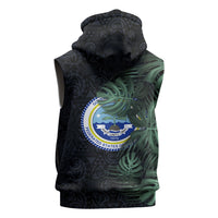 Federated States Of Micronesia Sleeveless Zip Hoodie FSM Tropical Monstera Leaf Dark Tribal Pattern TS04 - Polynesian Pride