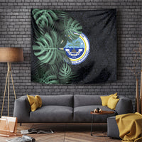 Federated States Of Micronesia Tapestry FSM Tropical Monstera Leaf Dark Tribal Pattern TS04 Black Green - Polynesian Pride