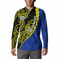 Federated States Of Micronesia FSM Button Sweatshirt Pacific Islander Tribal Swirl Geometric Pattern
