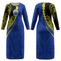 Federated States Of Micronesia FSM Couples Matching Long Sleeve Bodycon Dress and Hawaiian Shirt Pacific Islander Tribal Swirl Geometric Pattern TS04 - Polynesian Pride