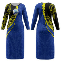 Federated States Of Micronesia FSM Couples Matching Long Sleeve Bodycon Dress and Long Sleeve Button Shirt Pacific Islander Tribal Swirl Geometric Pattern TS04 - Polynesian Pride
