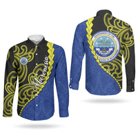 Federated States Of Micronesia FSM Couples Matching Off Shoulder Maxi Dress and Long Sleeve Button Shirt Pacific Islander Tribal Swirl Geometric Pattern TS04 - Polynesian Pride