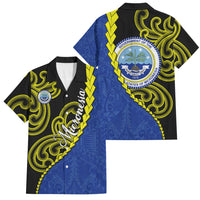 Federated States Of Micronesia FSM Family Matching Short Sleeve Bodycon Dress and Hawaiian Shirt Pacific Islander Tribal Swirl Geometric Pattern TS04 Dad's Shirt - Short Sleeve Black Blue - Polynesian Pride
