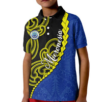 Federated States Of Micronesia FSM Kid Polo Shirt Pacific Islander Tribal Swirl Geometric Pattern TS04 Kid Black Blue - Polynesian Pride