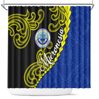 Federated States Of Micronesia FSM Shower Curtain Pacific Islander Tribal Swirl Geometric Pattern TS04 Black Blue - Polynesian Pride