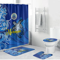 Micronesia Sea Turtle Bathroom Set Federated States Of Micronesia Tribal Floral Pattern TS04 Bathroom Set (4 pcs) Blue White - Polynesian Pride