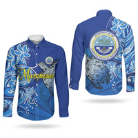 Micronesia Sea Turtle Couples Matching Off Shoulder Short Dress and Long Sleeve Button Shirt Federated States Of Micronesia Tribal Floral Pattern TS04 - Polynesian Pride