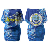 Micronesia Sea Turtle Couples Matching Off Shoulder Short Dress and Long Sleeve Button Shirt Federated States Of Micronesia Tribal Floral Pattern TS04 - Polynesian Pride