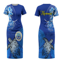 Micronesia Sea Turtle Couples Matching Short Sleeve Bodycon Dress and Long Sleeve Button Shirt Federated States Of Micronesia Tribal Floral Pattern TS04 - Polynesian Pride