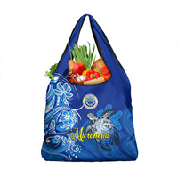 Micronesia Sea Turtle Grocery Bag Federated States Of Micronesia Tribal Floral Pattern TS04 1-pack One Size Blue White - Polynesian Pride