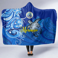 Micronesia Sea Turtle Hooded Blanket Federated States Of Micronesia Tribal Floral Pattern TS04 One Size Blue White - Polynesian Pride