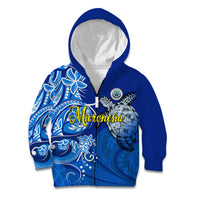 Micronesia Sea Turtle Kid Hoodie Federated States Of Micronesia Tribal Floral Pattern TS04 Zip Hoodie Blue White - Polynesian Pride
