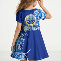 Micronesia Sea Turtle Kid Short Sleeve Dress Federated States Of Micronesia Tribal Floral Pattern TS04 - Polynesian Pride