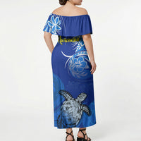 Micronesia Sea Turtle Off Shoulder Maxi Dress Federated States Of Micronesia Tribal Floral Pattern TS04 - Polynesian Pride