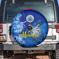 Micronesia Sea Turtle Spare Tire Cover Federated States Of Micronesia Tribal Floral Pattern TS04 Blue White - Polynesian Pride