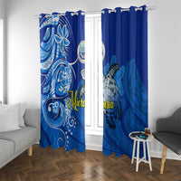 Micronesia Sea Turtle Window Curtain Federated States Of Micronesia Tribal Floral Pattern TS04 With Grommets Blue White - Polynesian Pride