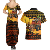 Tropical Christmas In July Santa Claus Couples Matching Summer Maxi Dress and Hawaiian Shirt Festive Hawaiian With Beach Reindeer Sleigh